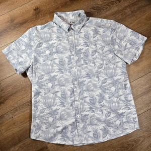 FLX Button Up Shirt Mens XL Slim Fit Floral Stretch Urban Short Sleeve Casual